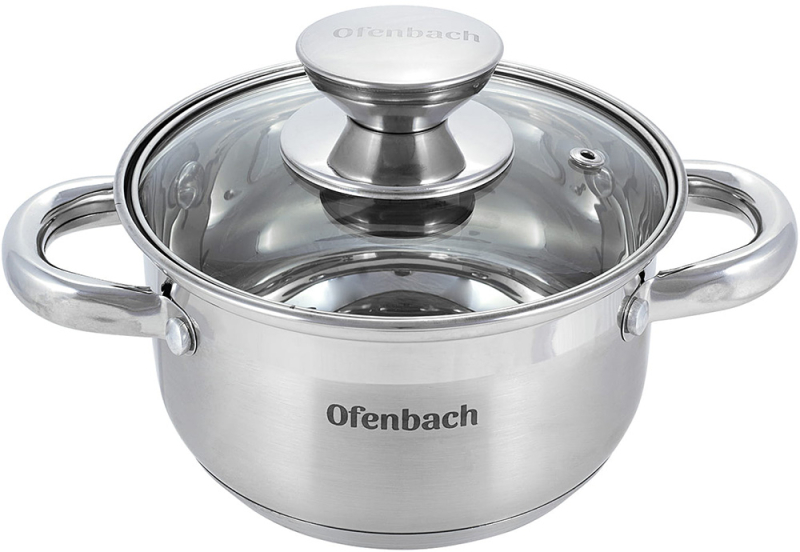 Каструля Ofenbach Casserole з нержавіючої сталі 1100мл зі скляною кришкою