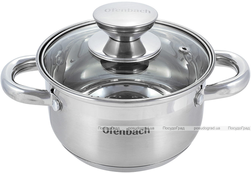 Набір 4 каструлі Ofenbach Casserole із нержавіючої сталі (1.1л, 1.7л, 2.4л, 3.4л) зі скляними кришками