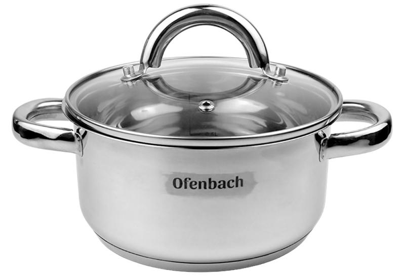 Каструля індукційна Ofenbach Casserole із нержавіючої сталі 1.5л зі скляною кришкою