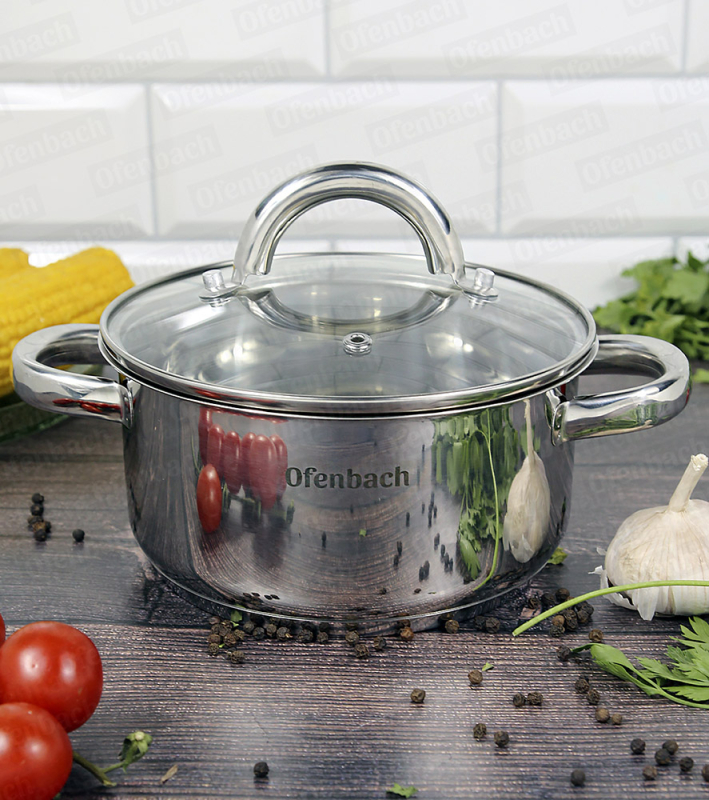 Каструля індукційна Ofenbach Casserole із нержавіючої сталі 1.5л зі скляною кришкою
