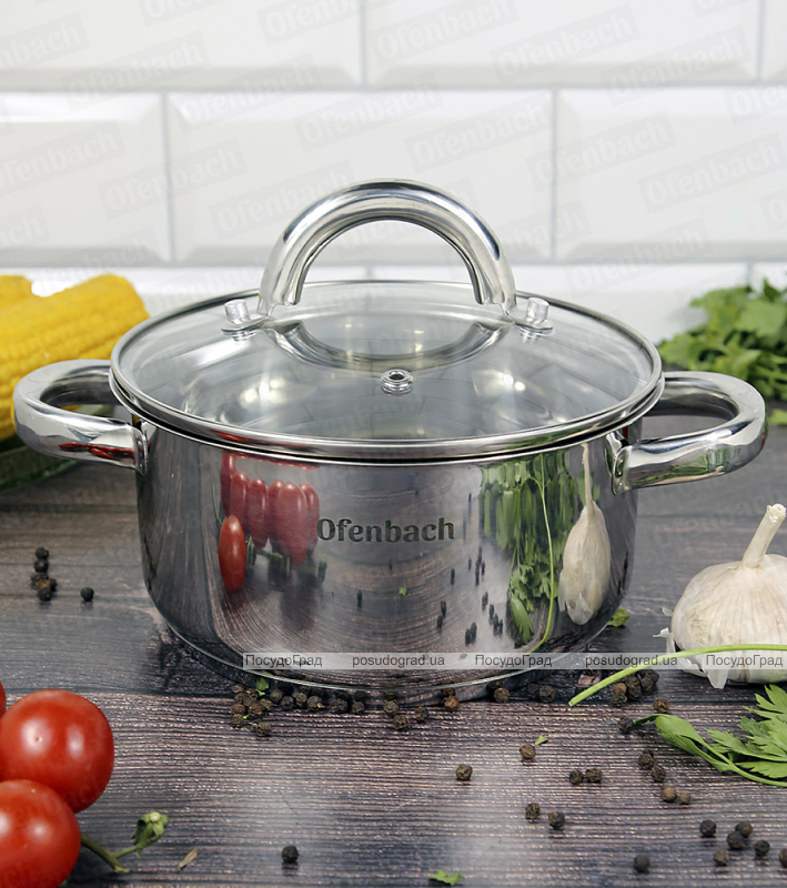 Каструля індукційна Ofenbach Casserole із нержавіючої сталі 1.5л зі скляною кришкою