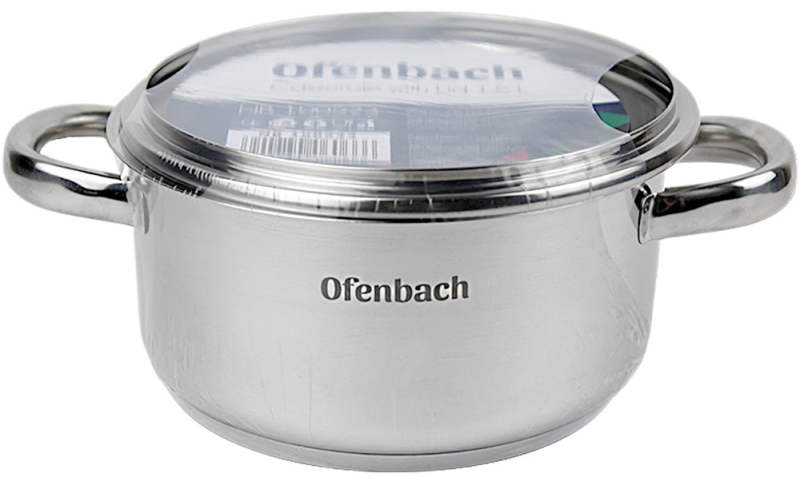 Каструля індукційна Ofenbach Casserole із нержавіючої сталі 1.5л зі скляною кришкою
