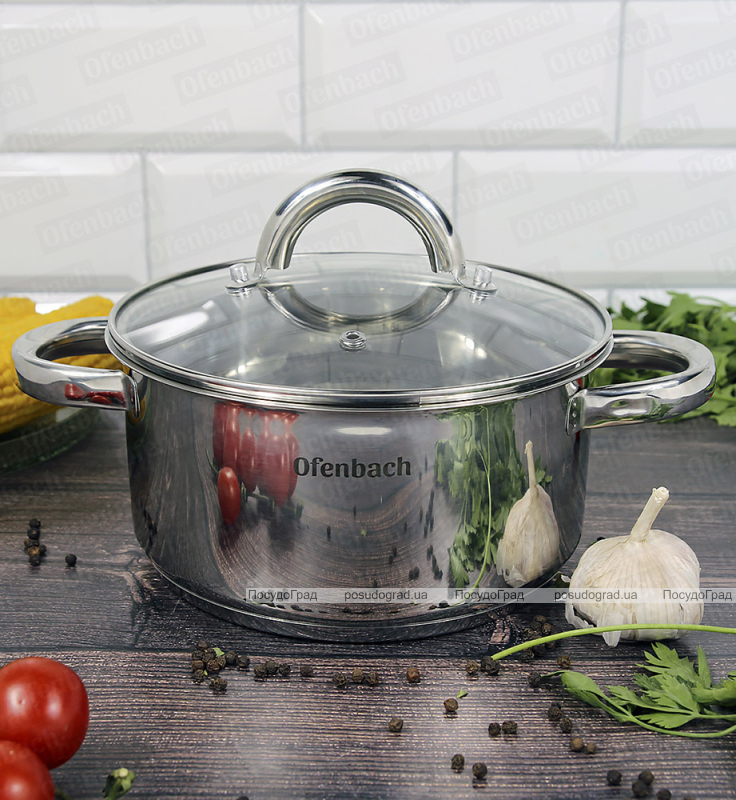 Каструля індукційна Ofenbach Casserole із нержавіючої сталі 2л зі скляною кришкою