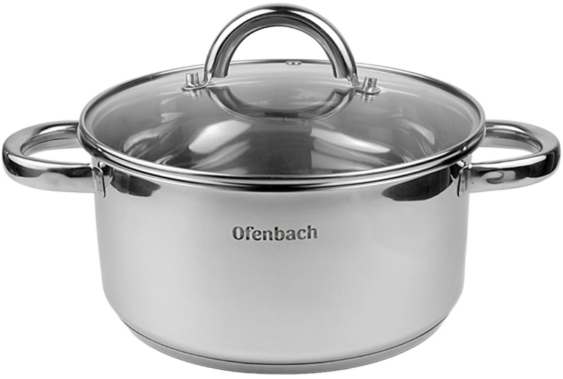 Каструля індукційна Ofenbach Casserole із нержавіючої сталі 4л зі скляною кришкою