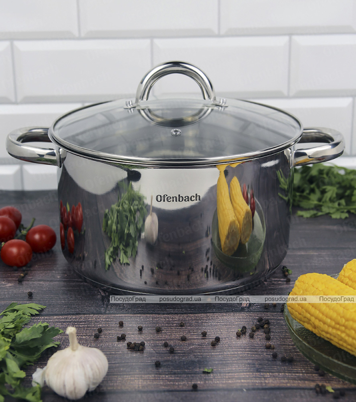 Каструля індукційна Ofenbach Casserole із нержавіючої сталі 5.5л зі скляною кришкою