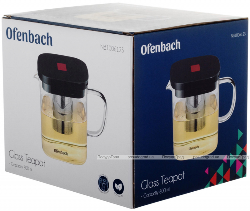 Чайник скляний заварювальний Ofenbach 600мл зі знімним ситечком (0612s)