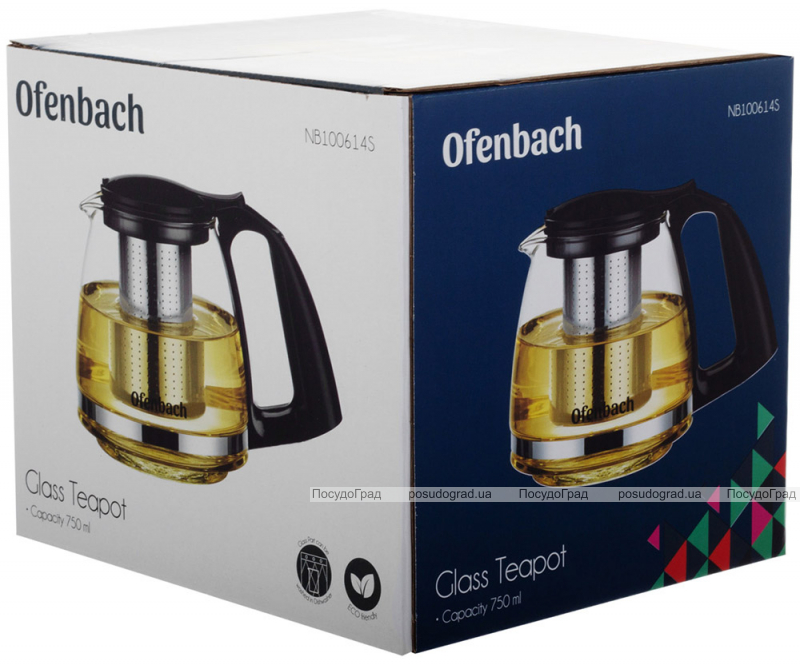 Чайник скляний заварювальний Ofenbach 750мл зі знімним ситечком (0614s)