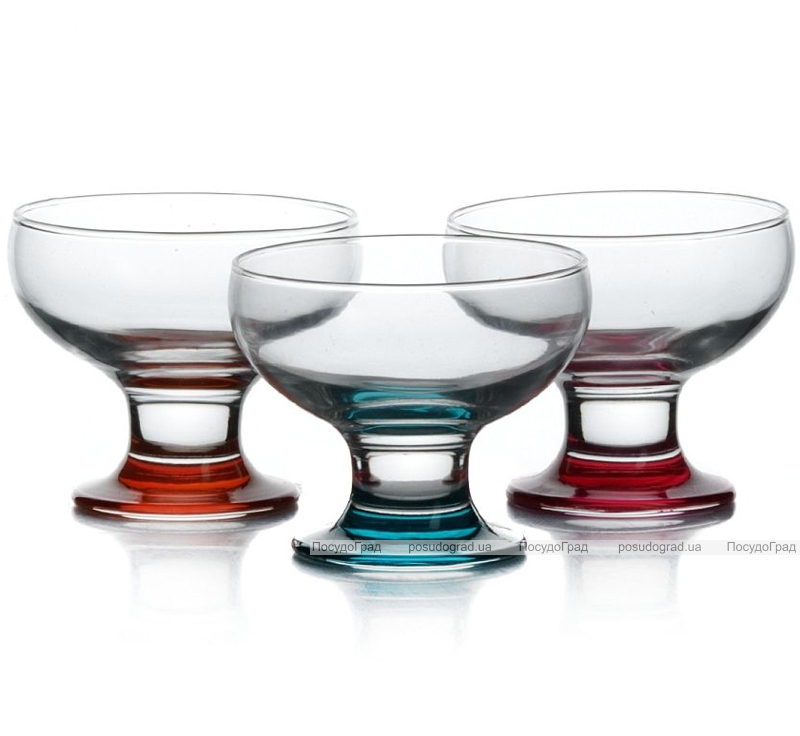 Набір 3 скляних креманки Glass4you 180мл на кольоровій ніжці