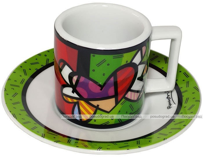 Кофейная пара Bergner "Britto" чашка 90мл и блюдце, керамика, зеленый