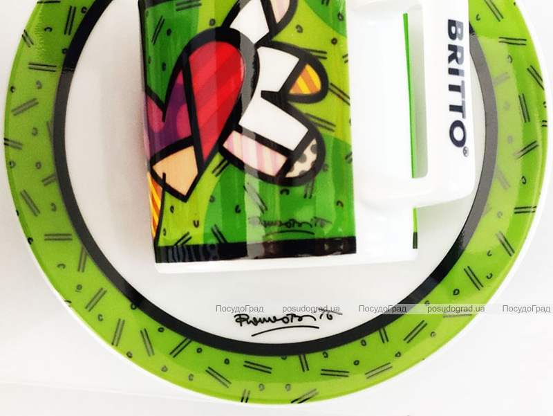 Кофейная пара Bergner "Britto" чашка 90мл и блюдце, керамика, зеленый