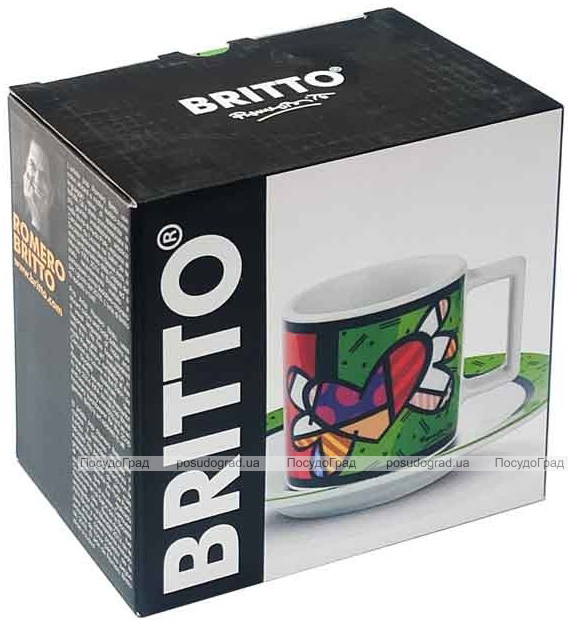 Кофейная пара Bergner "Britto" чашка 90мл и блюдце, керамика, зеленый