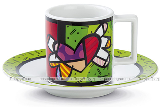 Кофейная пара Bergner "Britto" чашка 90мл и блюдце, керамика, зеленый
