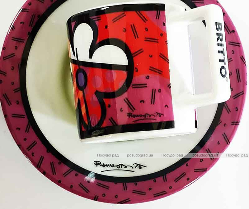 Кофейная пара Bergner "Britto" чашка 90мл и блюдце, керамика, малиновый