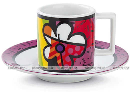 Кофейная пара Bergner "Britto" чашка 90мл и блюдце, керамика, малиновый