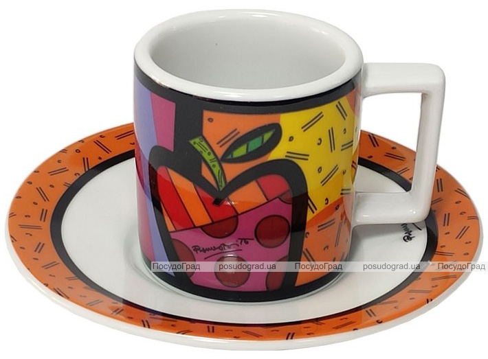 Кофейная пара Bergner "Britto" чашка 90мл и блюдце, керамика, оранжевый