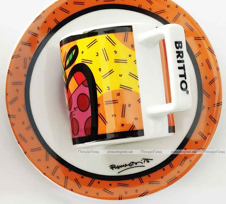 Кофейная пара Bergner "Britto" чашка 90мл и блюдце, керамика, оранжевый