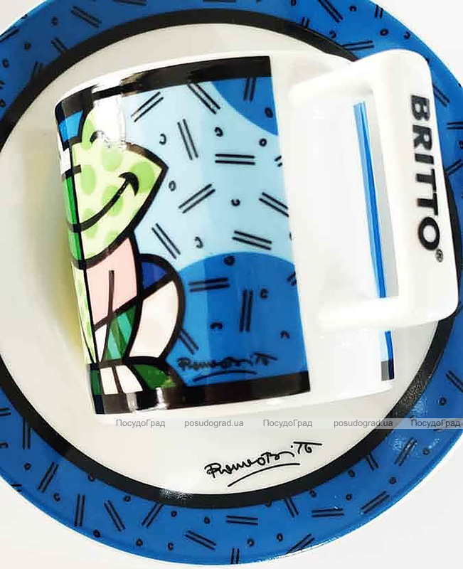 Кавова пара Bergner "Britto" чашка 90мл та блюдце, кераміка, синій