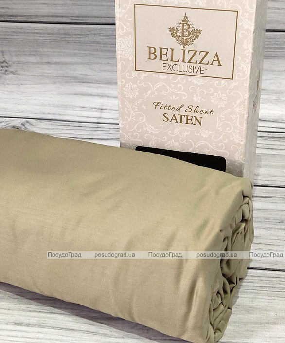 Сатинове простирадло на резинці 160х200см та 2 наволочки 50х70см, Belizza "Khaki"