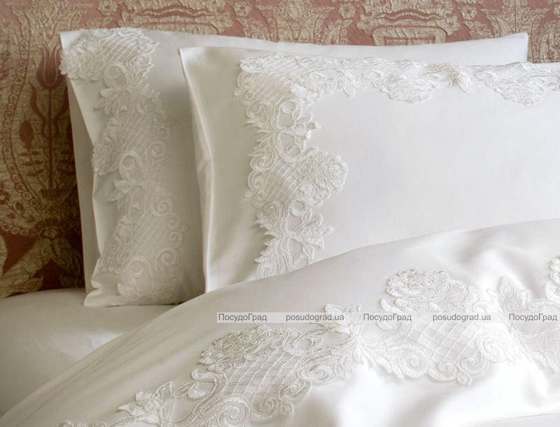 Комплект постельного белья Pepper Home Eliza Cream (евро) сатин с вышивкой и гипюром