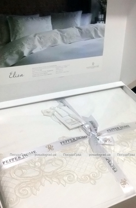 Комплект постельного белья Pepper Home Eliza Cream (евро) сатин с вышивкой и гипюром