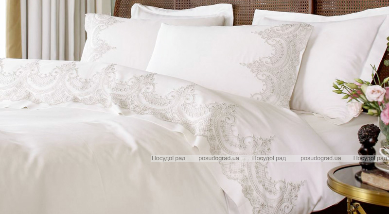 Комплект постільної білизни Pepper Home Romance Gold (євро) сатин з вишивкою та гіпюром