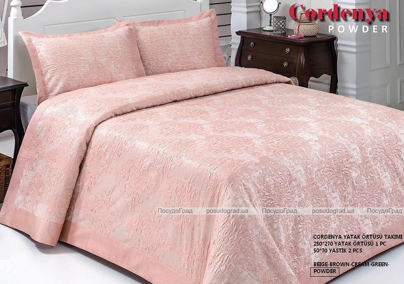 Жакардове покривало ISSI home Cordenya 250х270см з 2 наволочками 50х70см, рожеве