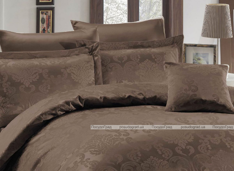 Комплект постельного белья Nazenin Lisa Kahve Евро (4 наволочки), жаккардовый сатин