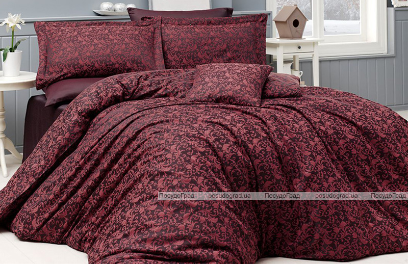 Комплект постельного белья Nazenin Serena Red Евро (4 наволочки) красный, жаккардовый сатин