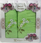 Набір 2 махрових рушника Sweet Dreams Гіацинт (50х90 та 70х140см) салатове з вишивкою