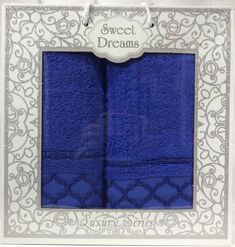 Набір 2 махрових рушника Sweet Dreams M1 (50х90 та 70х140см) сині