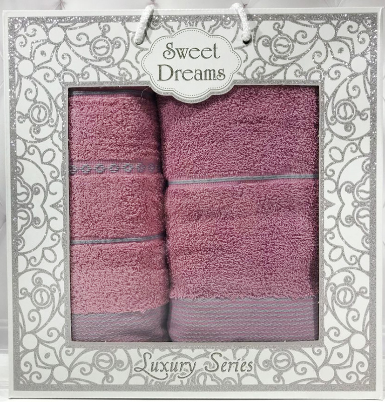 Набір 2 махрових рушника Sweet Dreams M3 (50х90 та 70х140см) фіолетові