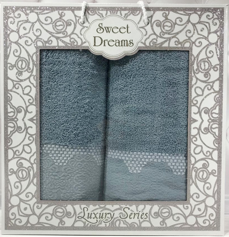 Набір 2 махрових рушника Sweet Dreams M5 (50х90 та 70х140см) сині