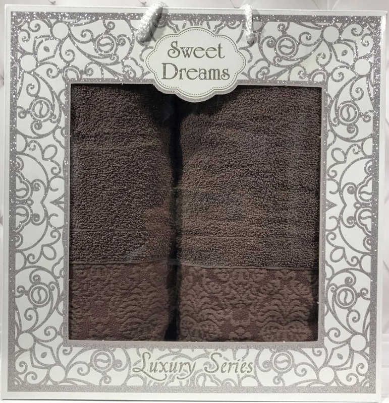 Набор 2 махровых полотенца Sweet Dreams M8 (50х90 и 70х140см) коричневый