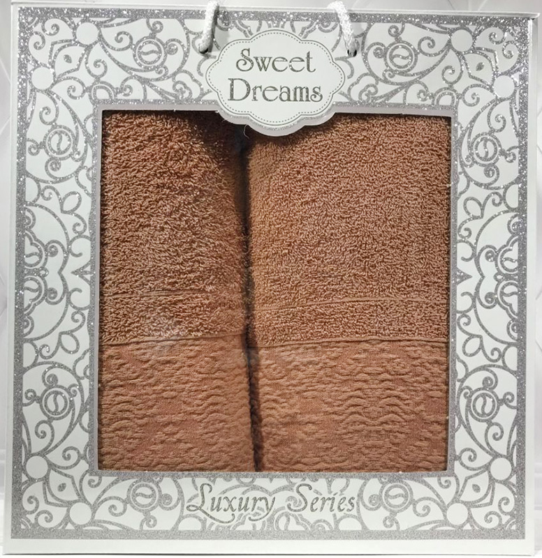 Набор 2 махровых полотенца Sweet Dreams M8 (50х90 и 70х140см) персиковые