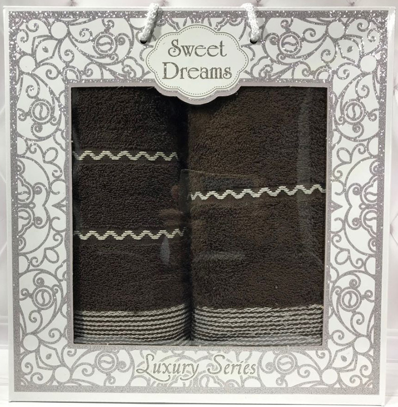 Набір 2 махрових рушника Sweet Dreams M11 (50х90 та 70х140см) коричневі