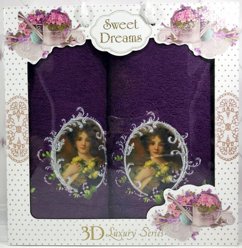 Набор 2 махровых полотенца Sweet Dreams "Юная Леди" (50х90 и 70х140см) фиолетовые