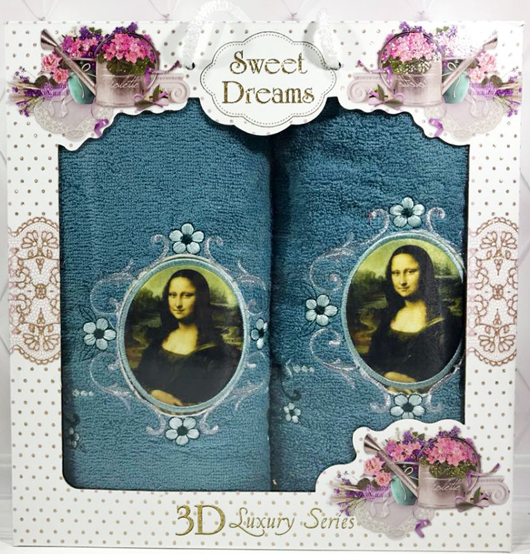Набор 2 махровых полотенца Sweet Dreams "Джоконда" (50х90 и 70х140см) темно-бирюзовые
