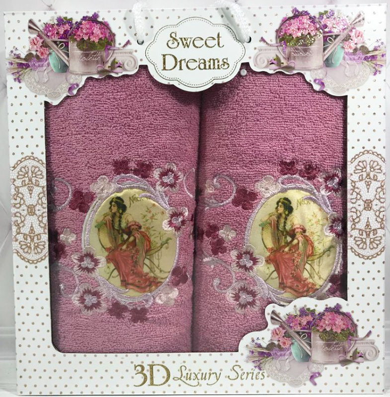 Набор 2 махровых полотенца Sweet Dreams "Юная Леди" (50х90 и 70х140см) сиреневые