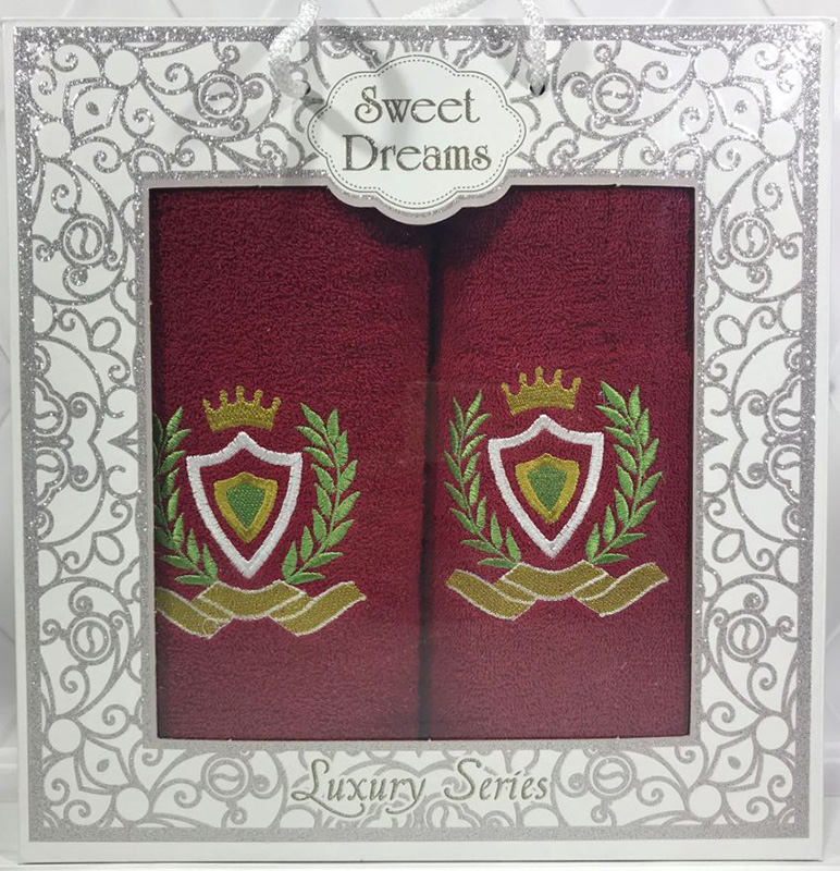 Набір 2 махрових рушника Sweet Dreams M1 (50х90 та 70х140см) червоні з вишивкою