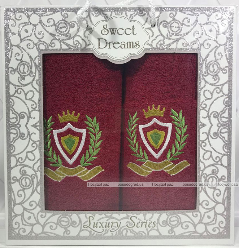 Набор 2 махровых полотенца Sweet Dreams M1 (50х90 и 70х140см) красные с вышивкой