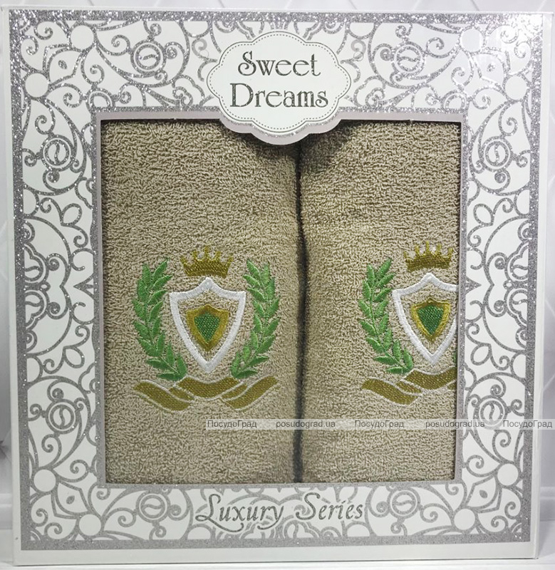 Набор 2 махровых полотенца Sweet Dreams M1 (50х90 и 70х140см) бежевые с вышивкой