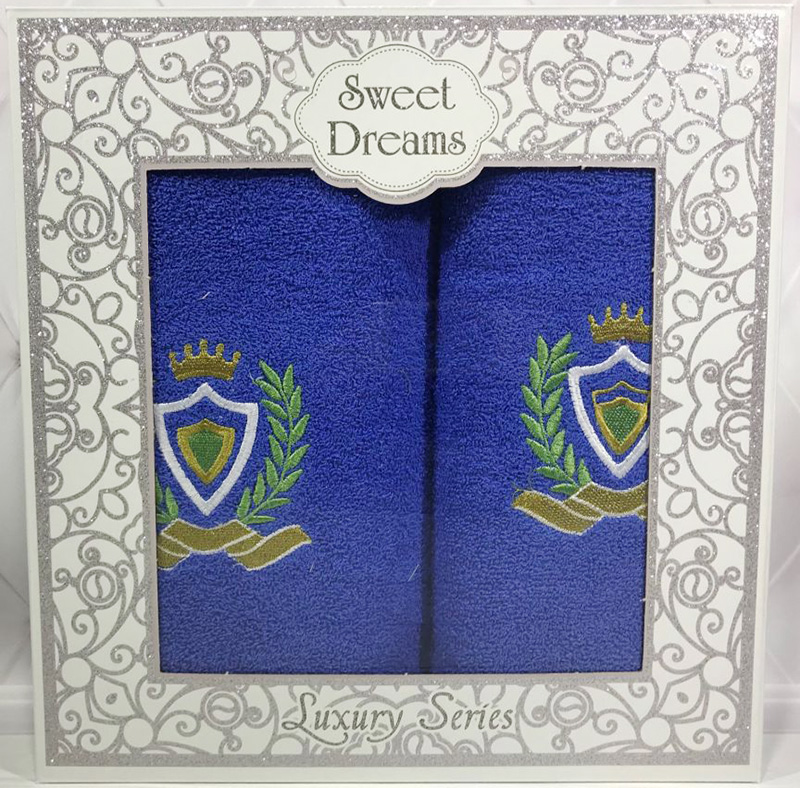 Набір 2 махрових рушника Sweet Dreams M1 (50х90 та 70х140см) сині з вишивкою