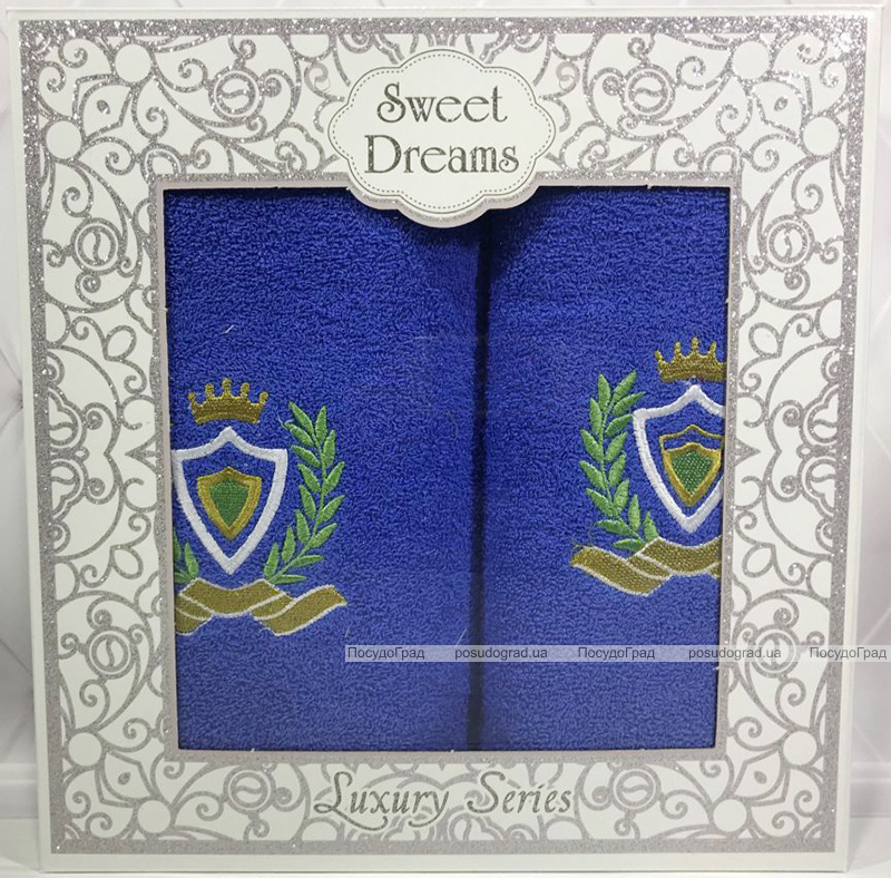 Набор 2 махровых полотенца Sweet Dreams M1 (50х90 и 70х140см) синие с вышивкой