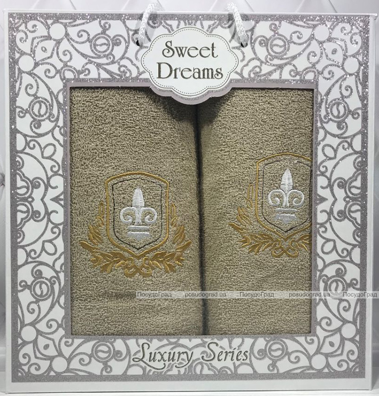 Набор 2 махровых полотенца Sweet Dreams M2 (50х90 и 70х140см) бежевые с вышивкой