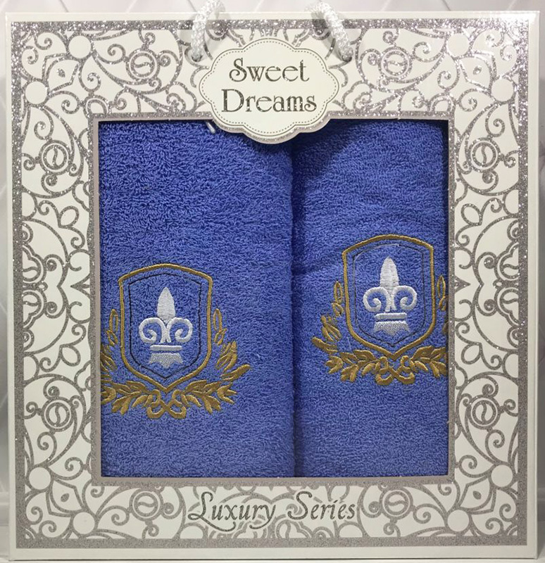 Набір 2 махрових рушника Sweet Dreams M2 (50х90 та 70х140см) світло-сині з вишивкою