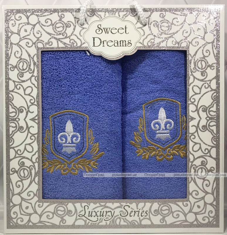 Набор 2 махровых полотенца Sweet Dreams M2 (50х90 и 70х140см) светло-синие с вышивкой