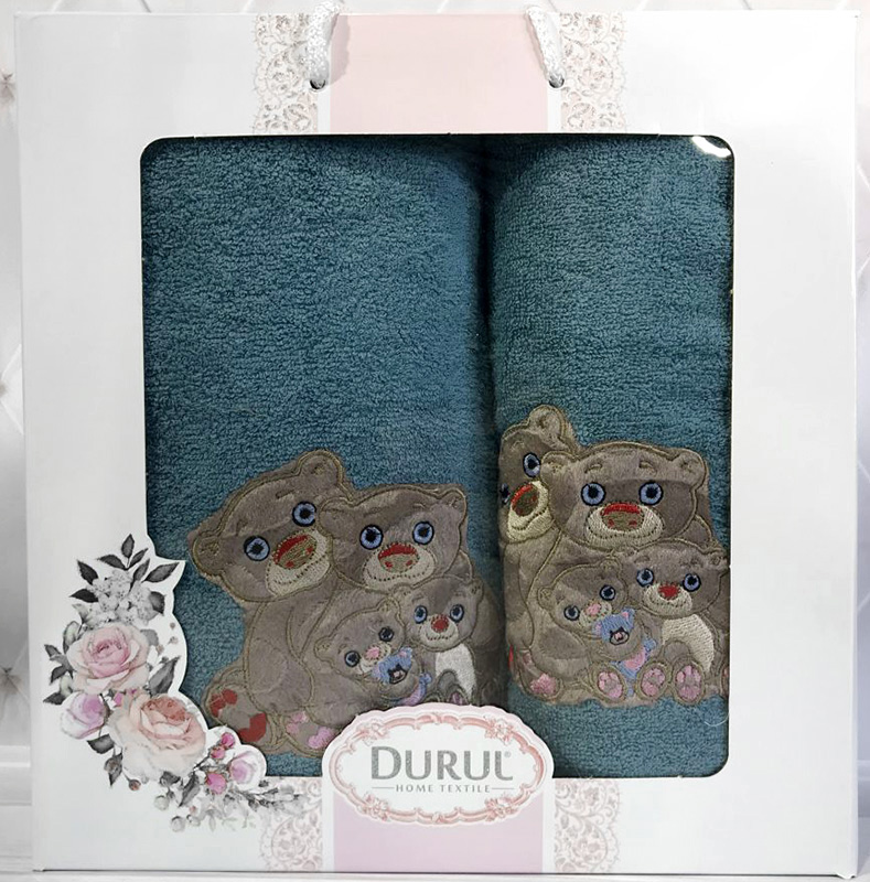 Набір 2 рушники Durul Panda 3D з вишивкою (50х90 та 70х140см), бавовна