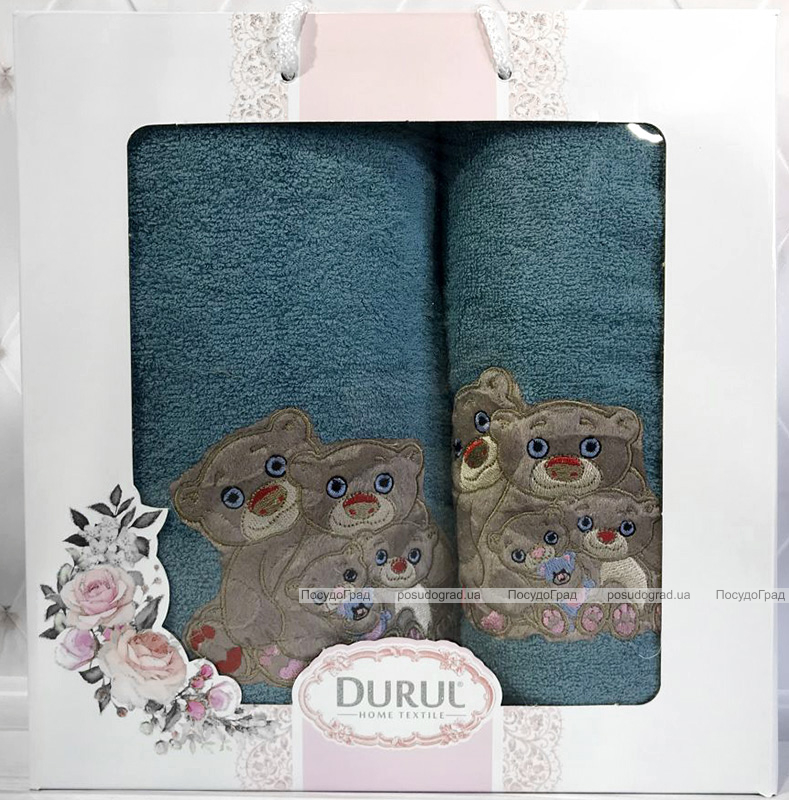 Набір 2 рушники Durul Panda 3D з вишивкою (50х90 та 70х140см), бавовна