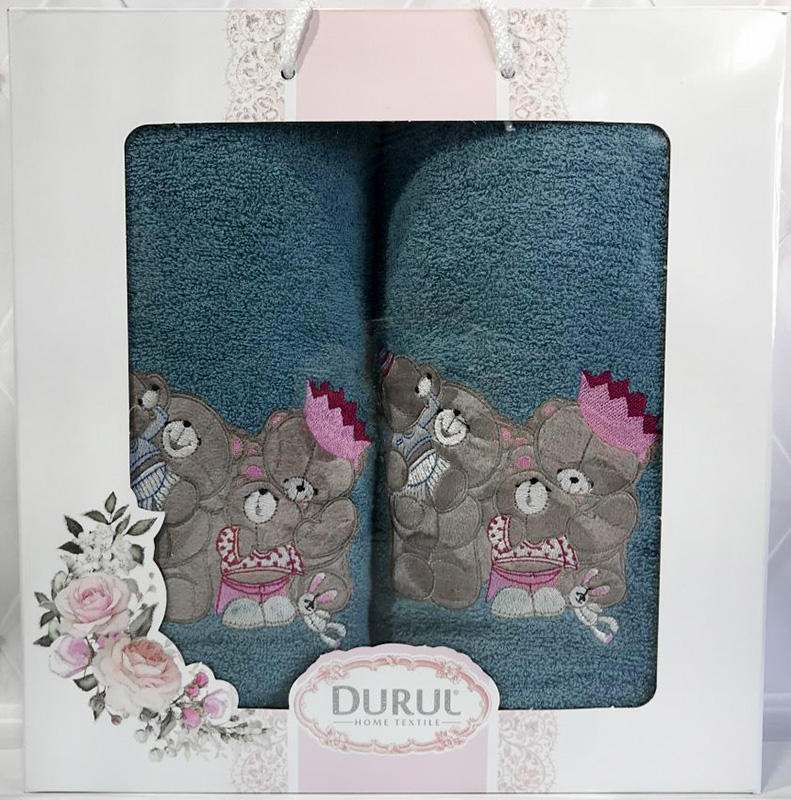 Набір 2 рушники Durul Bears 3D з вишивкою (50х90 та 70х140см), бавовна