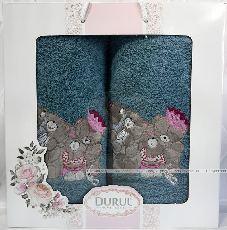 Набір 2 рушники Durul Bears 3D з вишивкою (50х90 та 70х140см), бавовна